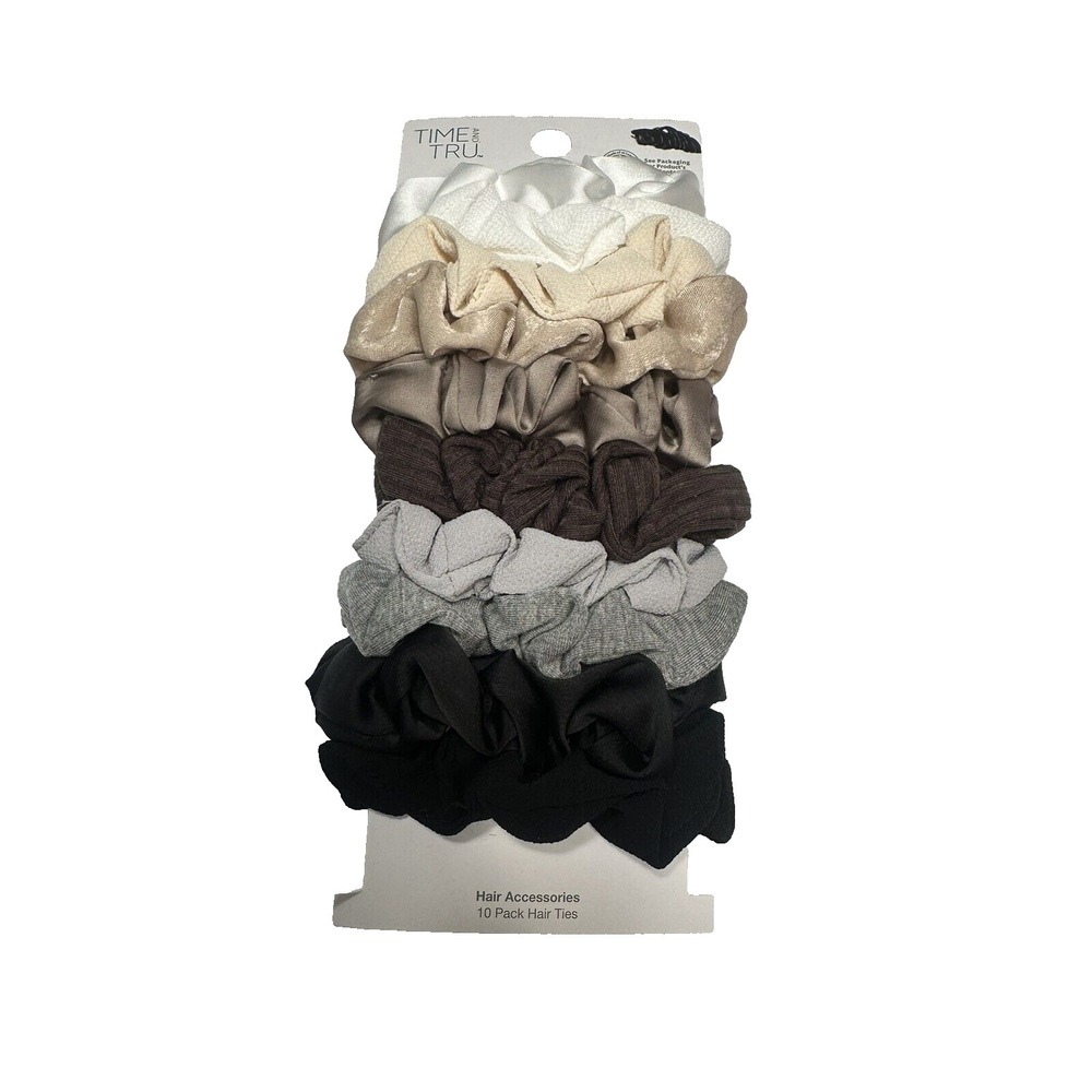 TIME and TRU 10 pack hair scrunchies‎ ties white brown grey black gray